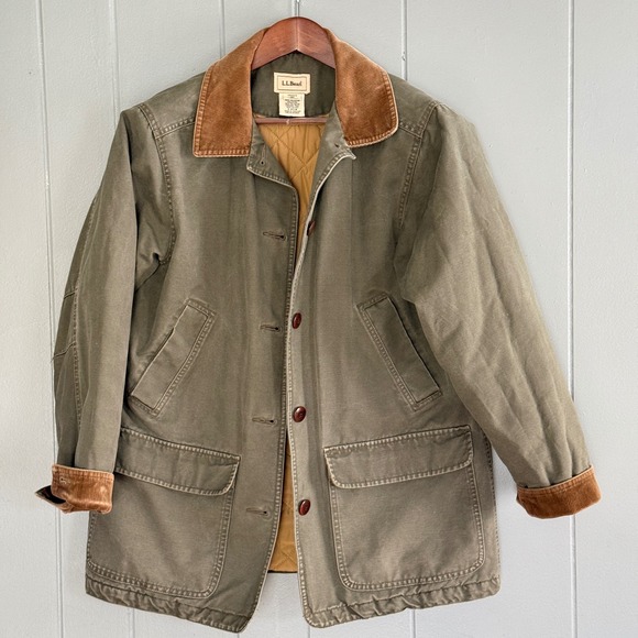 L.L. Bean Jackets & Blazers - Vtg LL Bean Field Coat Barn Jacket Corduroy Collar M Fisherman Chore Coat OWY28